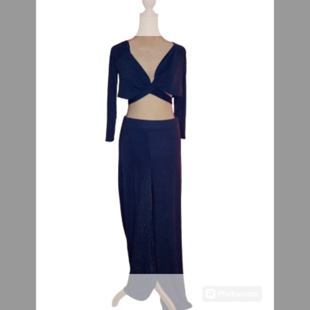 Pretty Little Thing Crop Deep Blue Cross Tie 2pc Set